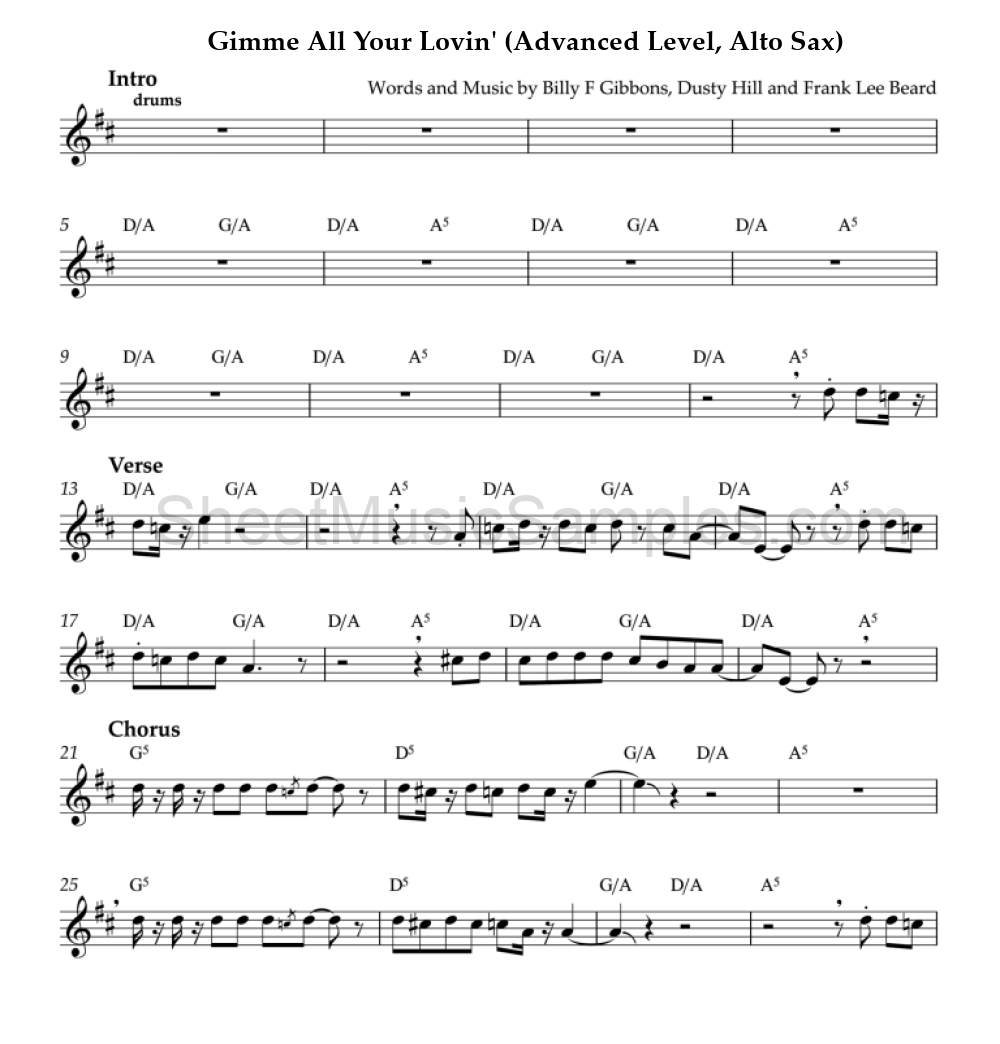 Gimme All Your Lovin' (Advanced Level, Alto Sax)