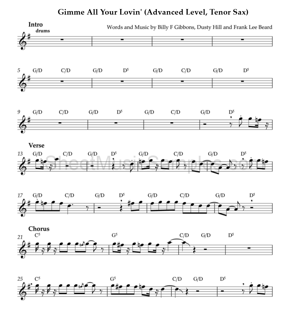 Gimme All Your Lovin' (Advanced Level, Tenor Sax)