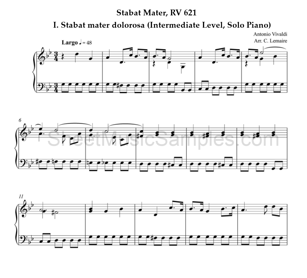 Stabat Mater, RV 621 - I. Stabat mater dolorosa (Intermediate Level, Solo Piano)