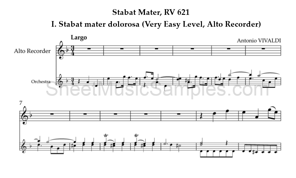 Stabat Mater, RV 621 - I. Stabat mater dolorosa (Very Easy Level, Alto Recorder)