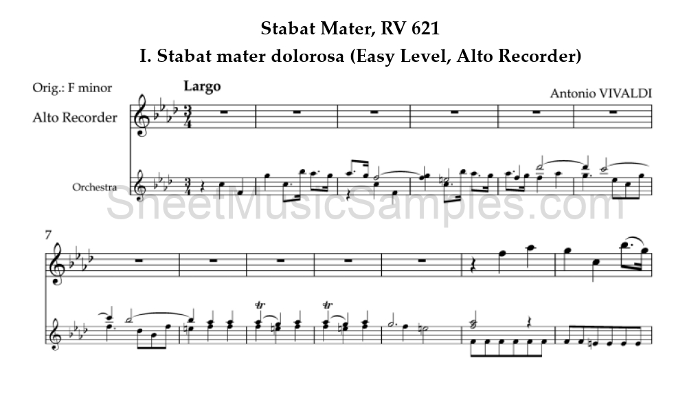 Stabat Mater, RV 621 - I. Stabat mater dolorosa (Easy Level, Alto Recorder)