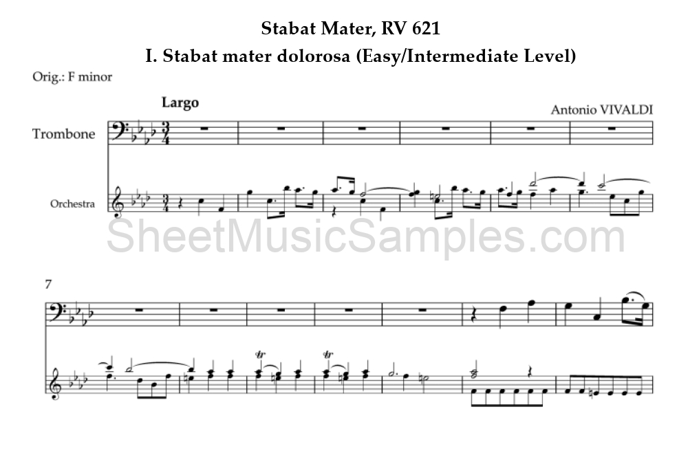 Stabat Mater, RV 621 - I. Stabat mater dolorosa (Easy/Intermediate Level)