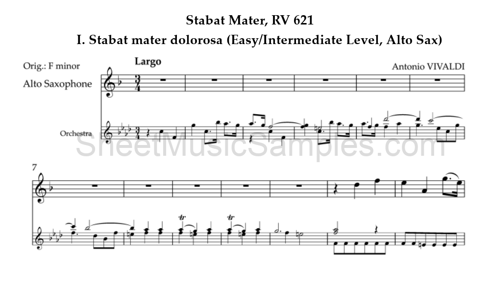 Stabat Mater, RV 621 - I. Stabat mater dolorosa (Easy/Intermediate Level, Alto Sax)