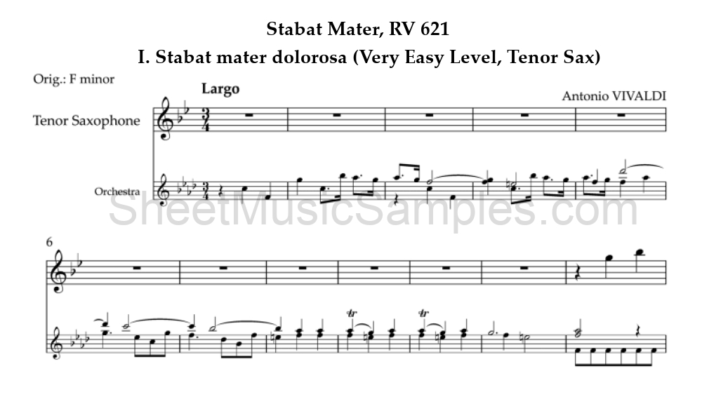 Stabat Mater, RV 621 - I. Stabat mater dolorosa (Very Easy Level, Tenor Sax)