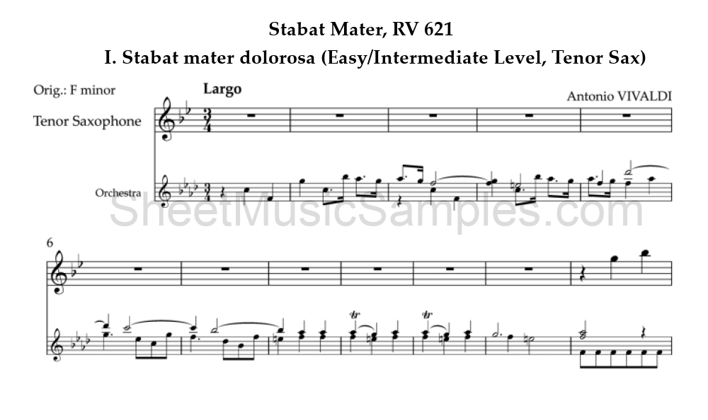 Stabat Mater, RV 621 - I. Stabat mater dolorosa (Easy/Intermediate Level, Tenor Sax)