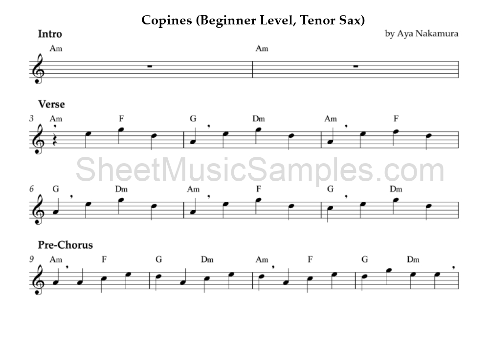 Copines (Beginner Level, Tenor Sax)