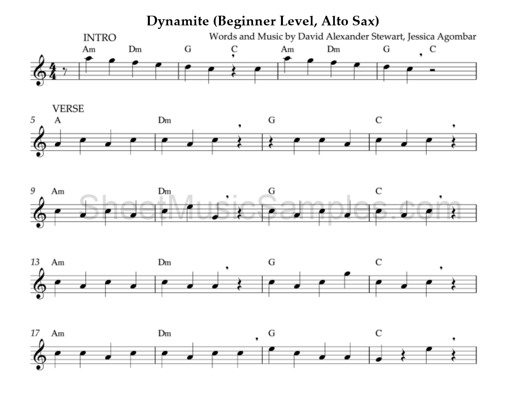 Dynamite (Beginner Level, Alto Sax)