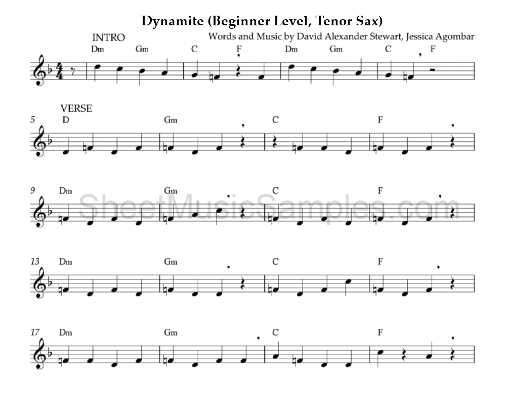 Dynamite (Beginner Level, Tenor Sax)