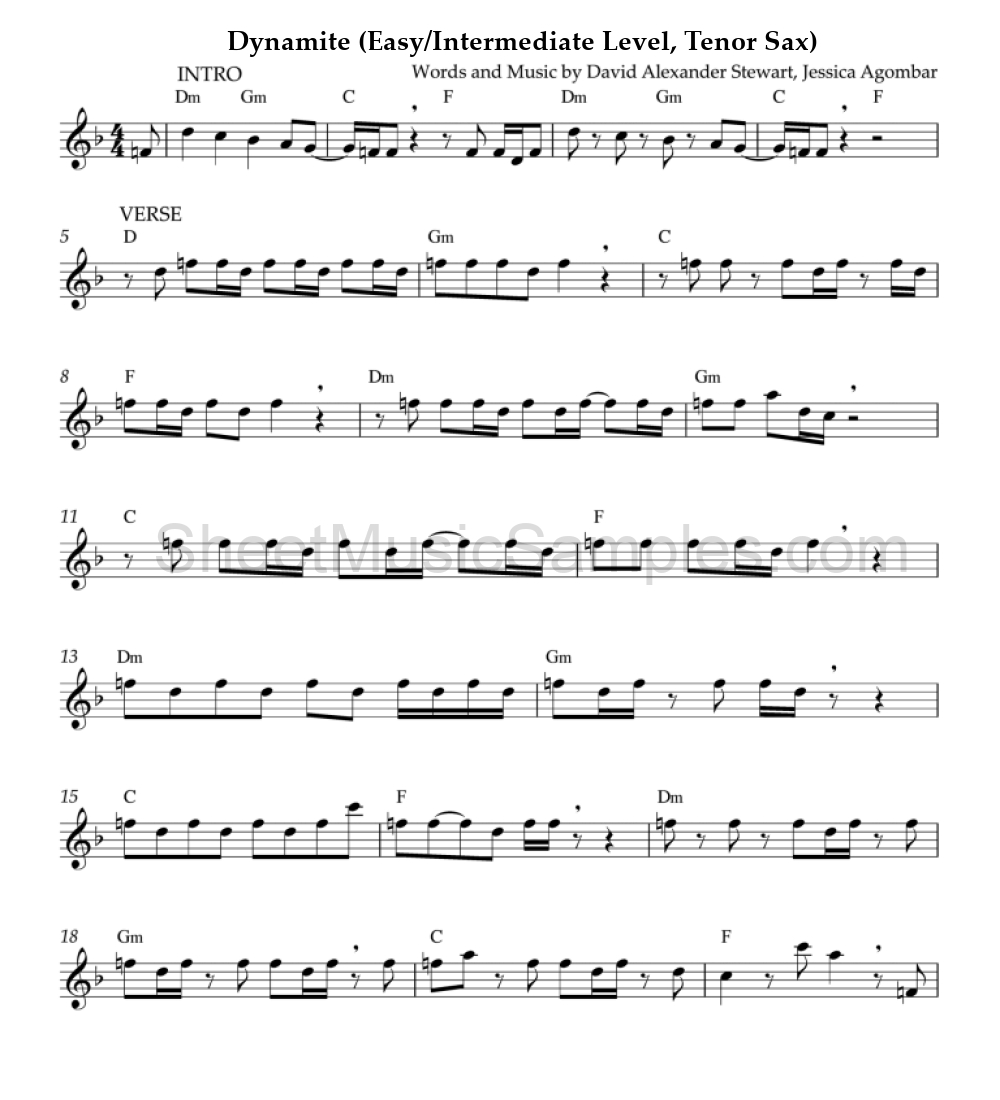 Dynamite (Easy/Intermediate Level, Tenor Sax)