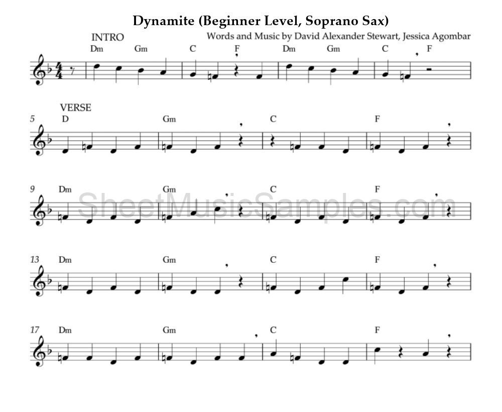 Dynamite (Beginner Level, Soprano Sax)