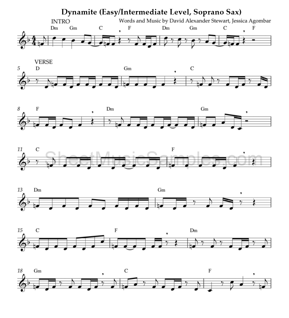 Dynamite (Easy/Intermediate Level, Soprano Sax)