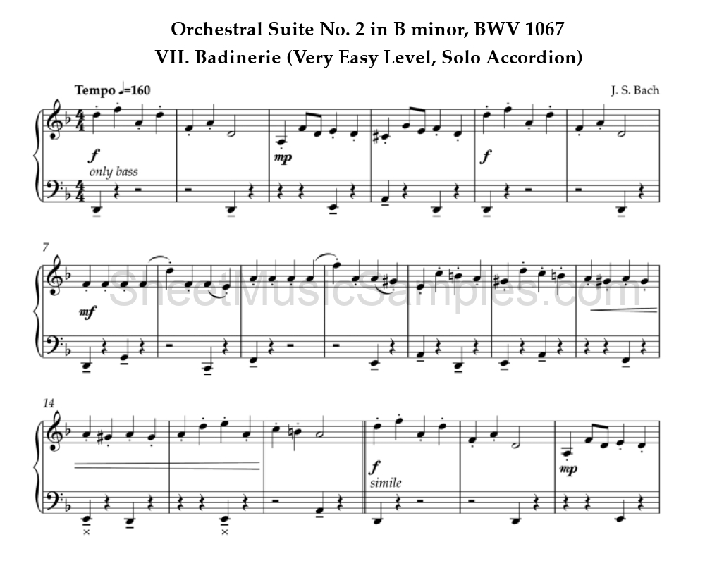 Orchestral Suite No. 2 in B minor, BWV 1067 - VII. Badinerie (Very Easy Level, Solo Accordion)