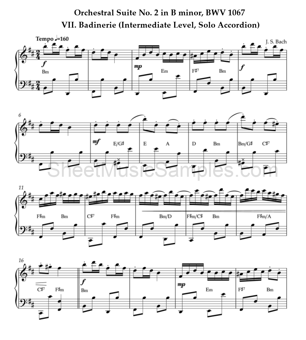 Orchestral Suite No. 2 in B minor, BWV 1067 - VII. Badinerie (Intermediate Level, Solo Accordion)