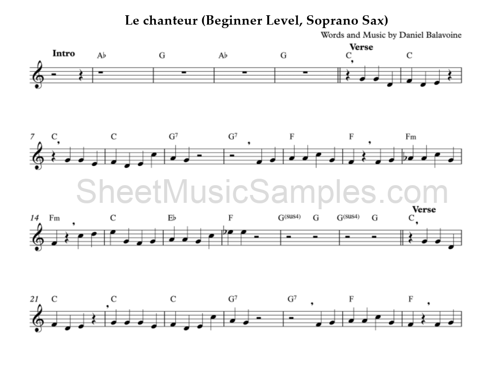 Le chanteur (Beginner Level, Soprano Sax)