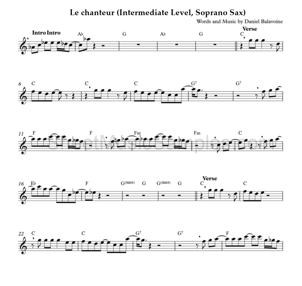 Le chanteur (Intermediate Level, Soprano Sax)