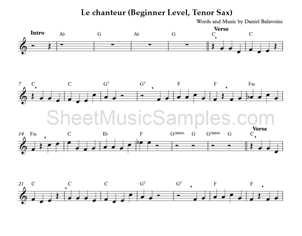 Le chanteur (Beginner Level, Tenor Sax)