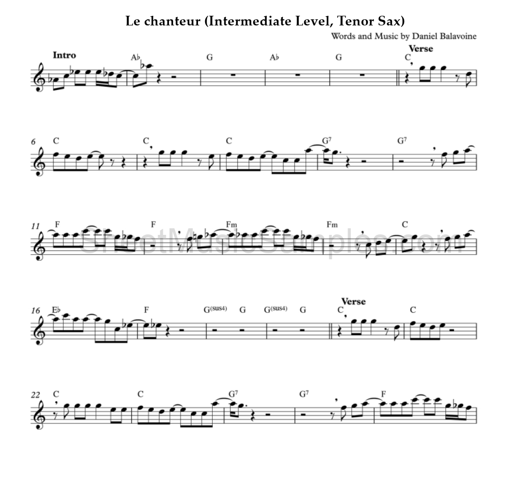 Le chanteur (Intermediate Level, Tenor Sax)