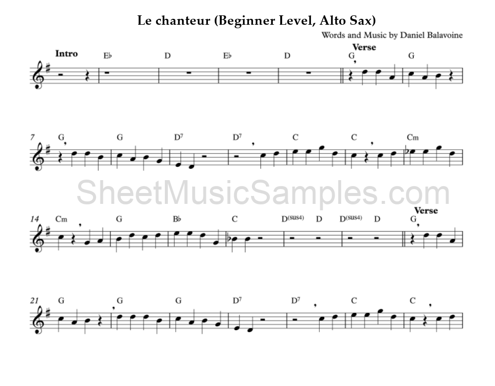 Le chanteur (Beginner Level, Alto Sax)