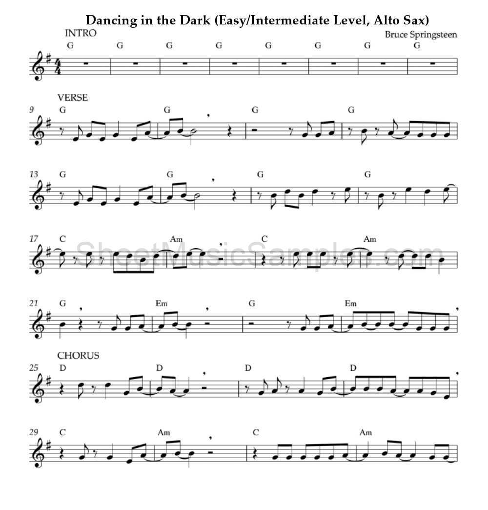 Dancing in the Dark (Easy/Intermediate Level, Alto Sax)