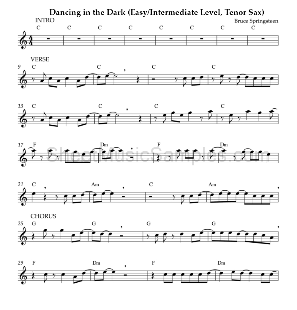 Dancing in the Dark (Easy/Intermediate Level, Tenor Sax)