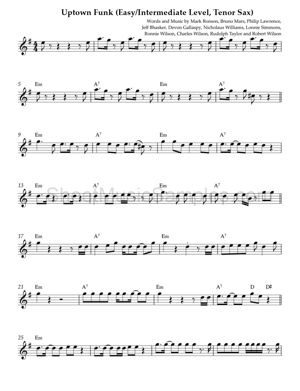 Uptown Funk (Easy/Intermediate Level, Tenor Sax)