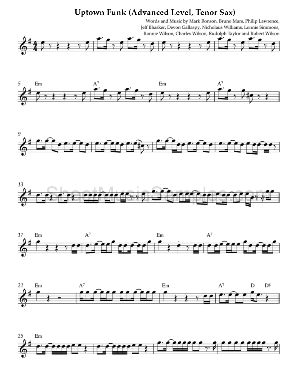 Uptown Funk (Advanced Level, Tenor Sax)