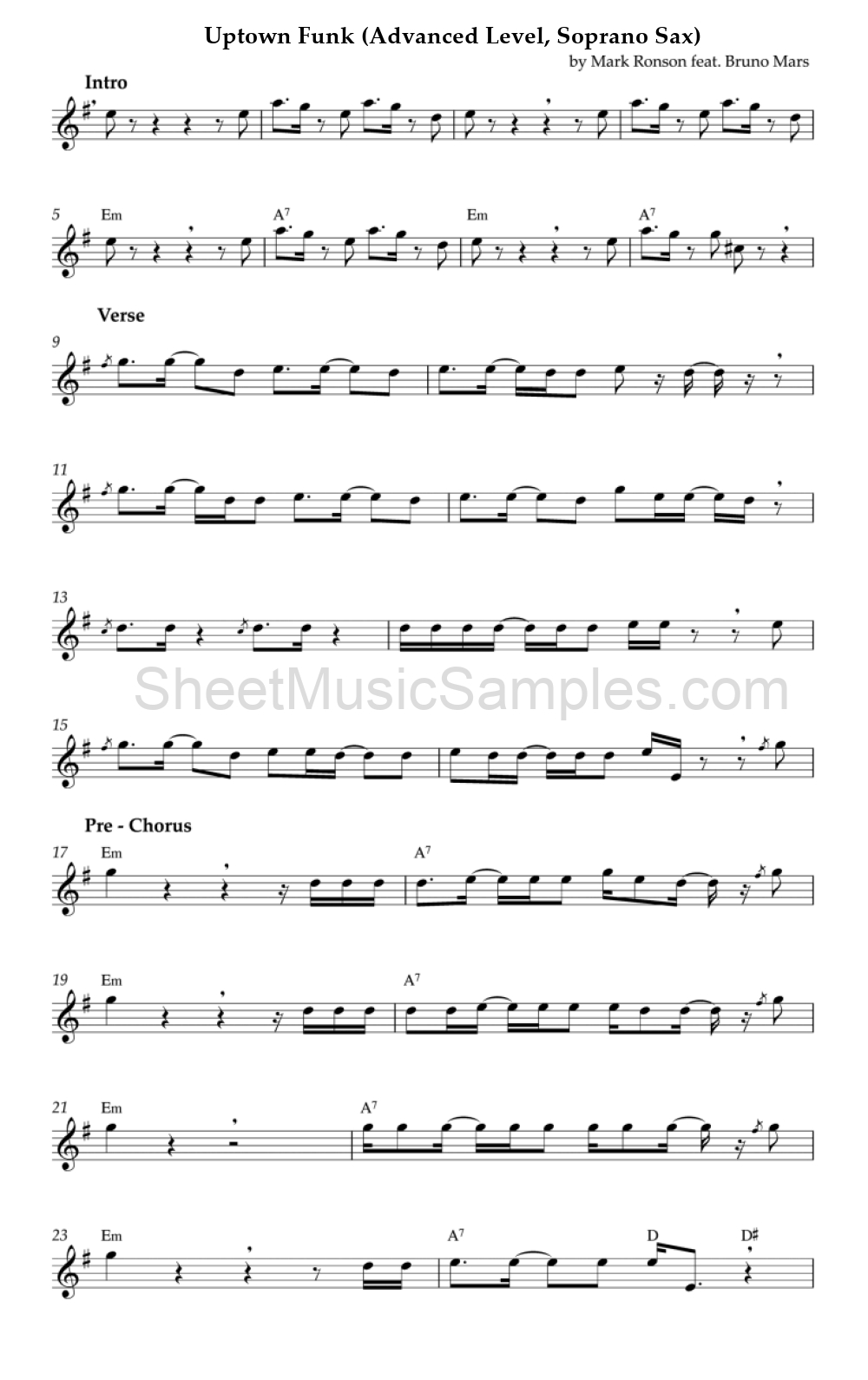 Uptown Funk (Advanced Level, Soprano Sax)