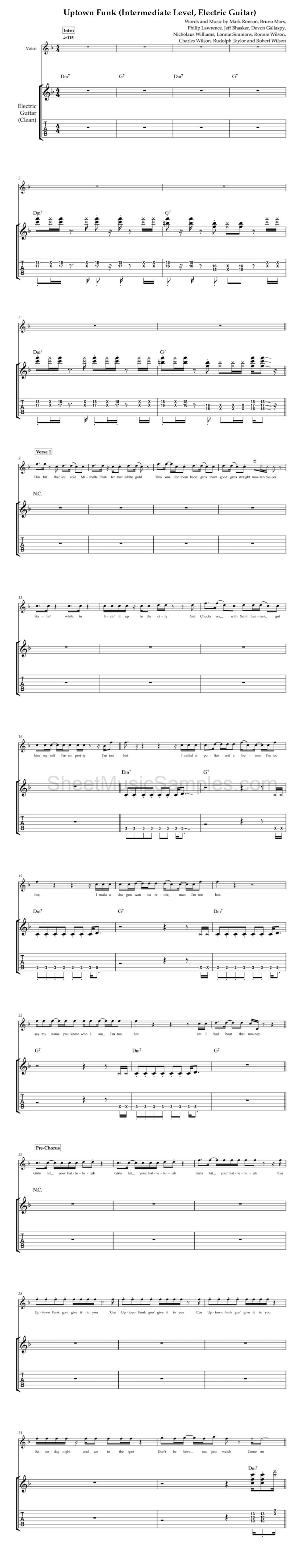 Uptown Funk (Intermediate Level, Electric Guitar)