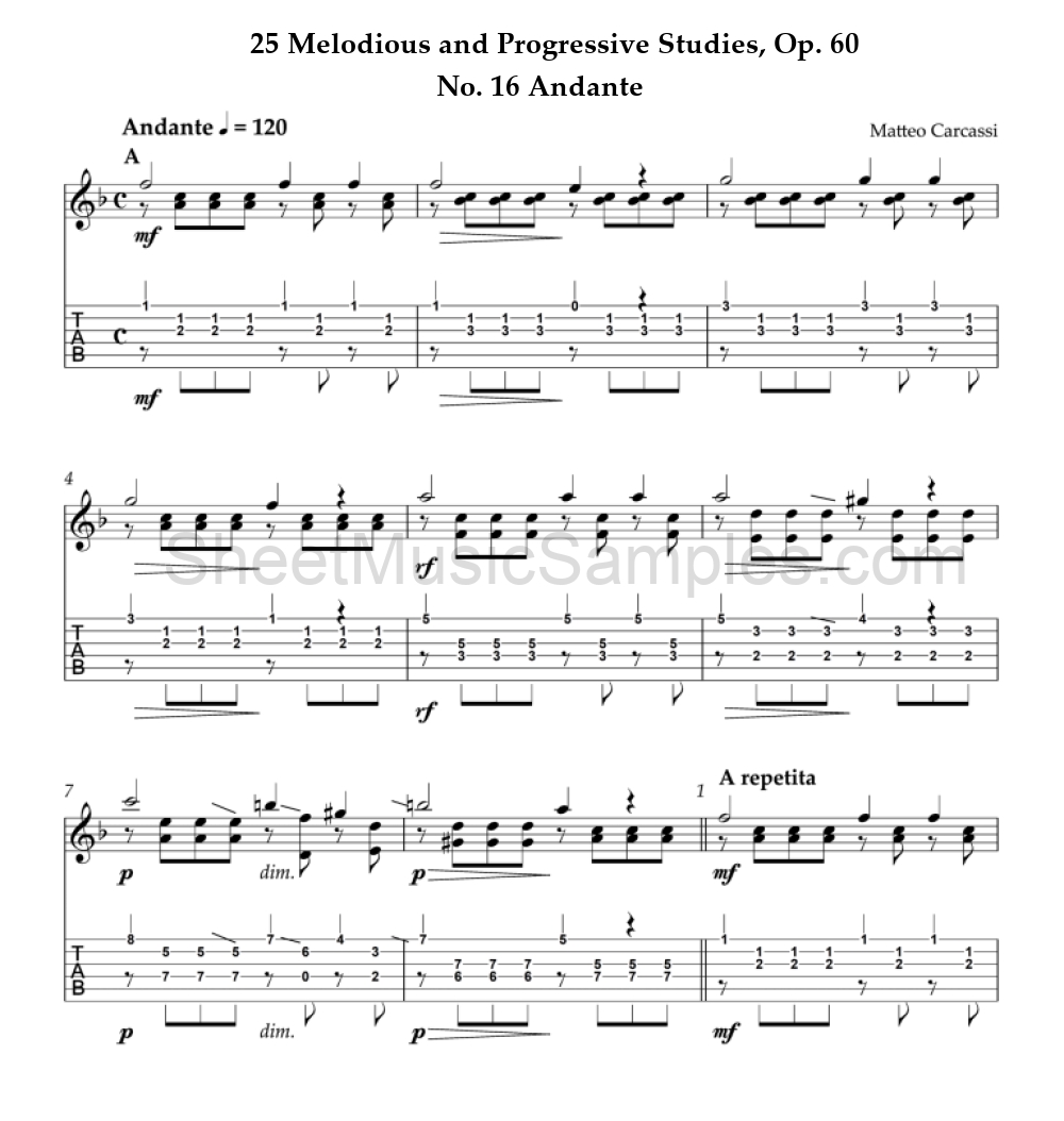 25 Melodious and Progressive Studies, Op. 60 - No. 16 Andante