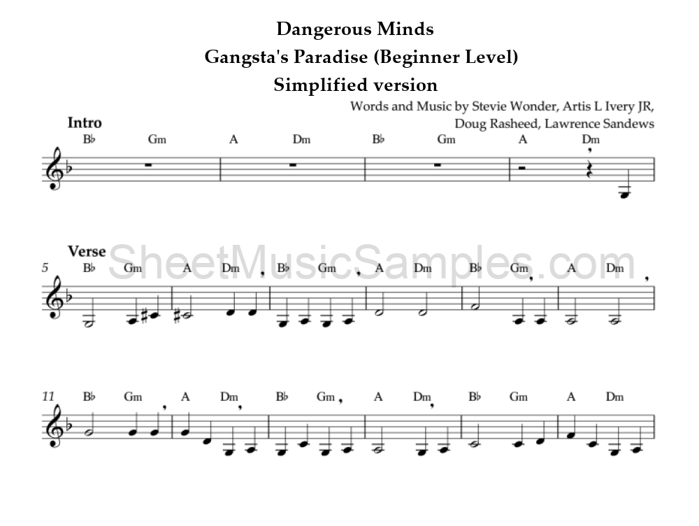 Dangerous Minds - Gangsta's Paradise (Beginner Level) - Simplified version