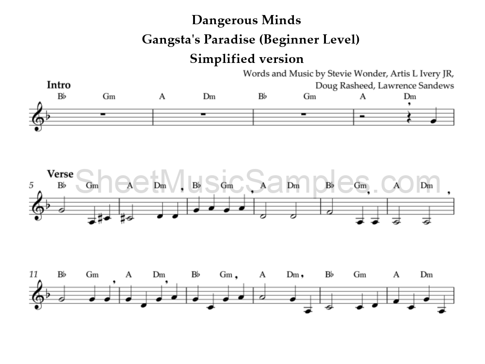 Dangerous Minds - Gangsta's Paradise (Beginner Level) - Simplified version