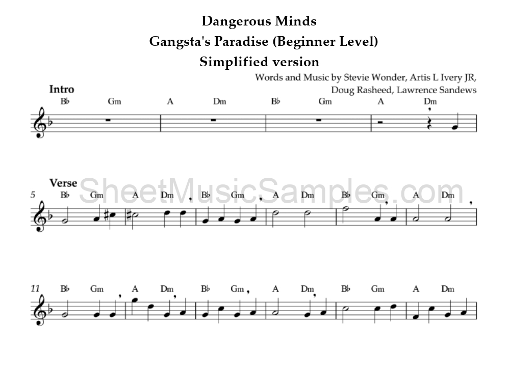 Dangerous Minds - Gangsta's Paradise (Beginner Level) - Simplified version