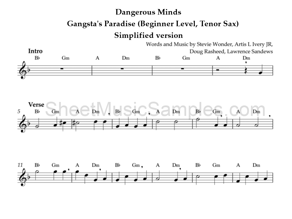 Dangerous Minds - Gangsta's Paradise (Beginner Level, Tenor Sax) - Simplified version