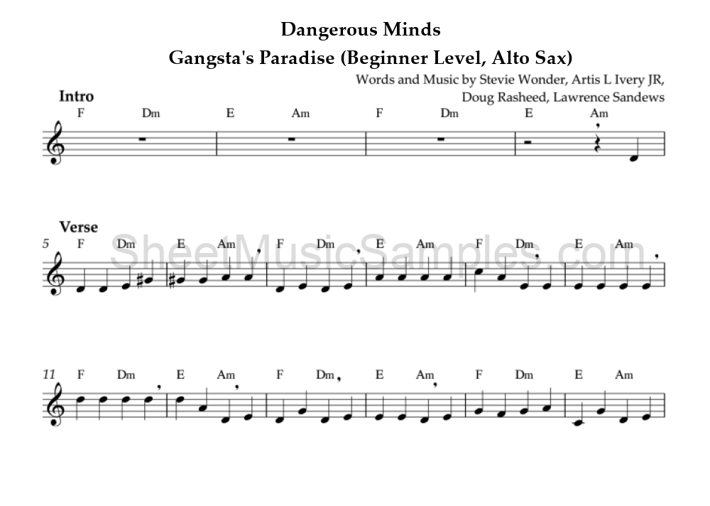 Dangerous Minds - Gangsta's Paradise (Beginner Level, Alto Sax)