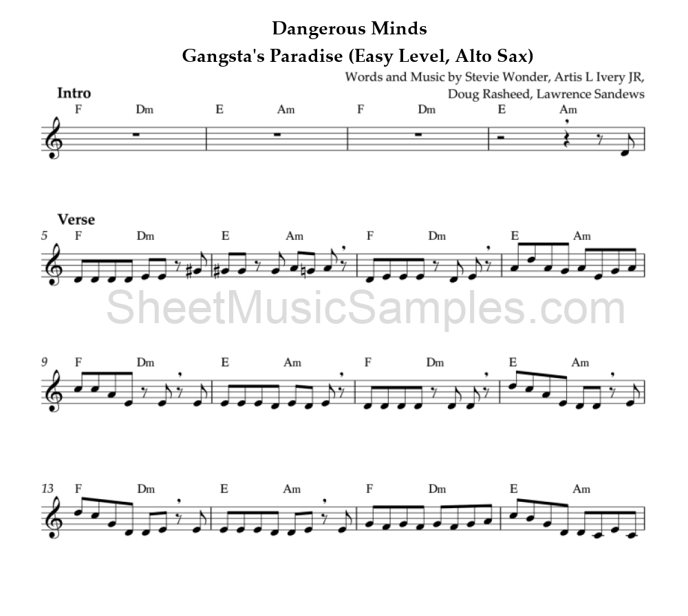 Dangerous Minds - Gangsta's Paradise (Easy Level, Alto Sax)