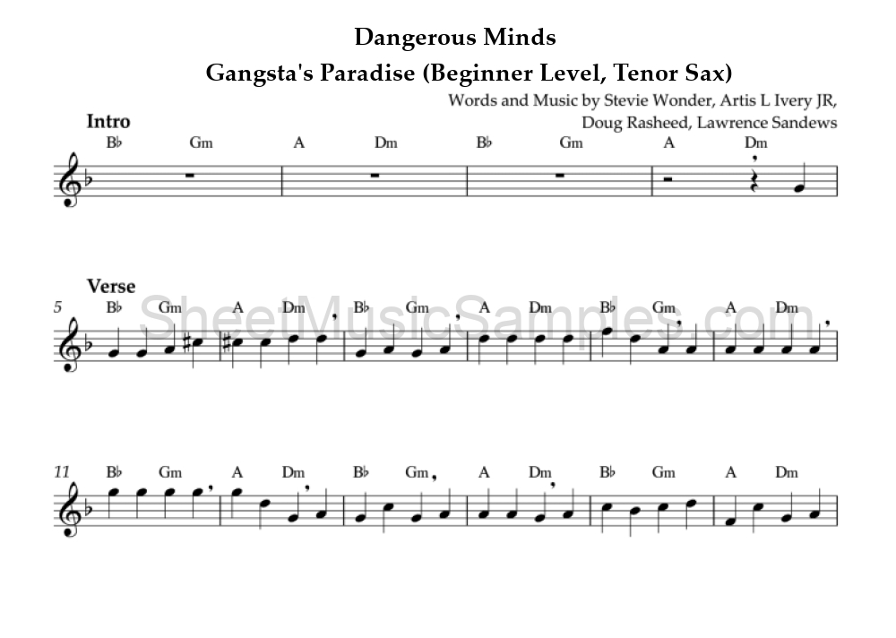 Dangerous Minds - Gangsta's Paradise (Beginner Level, Tenor Sax)