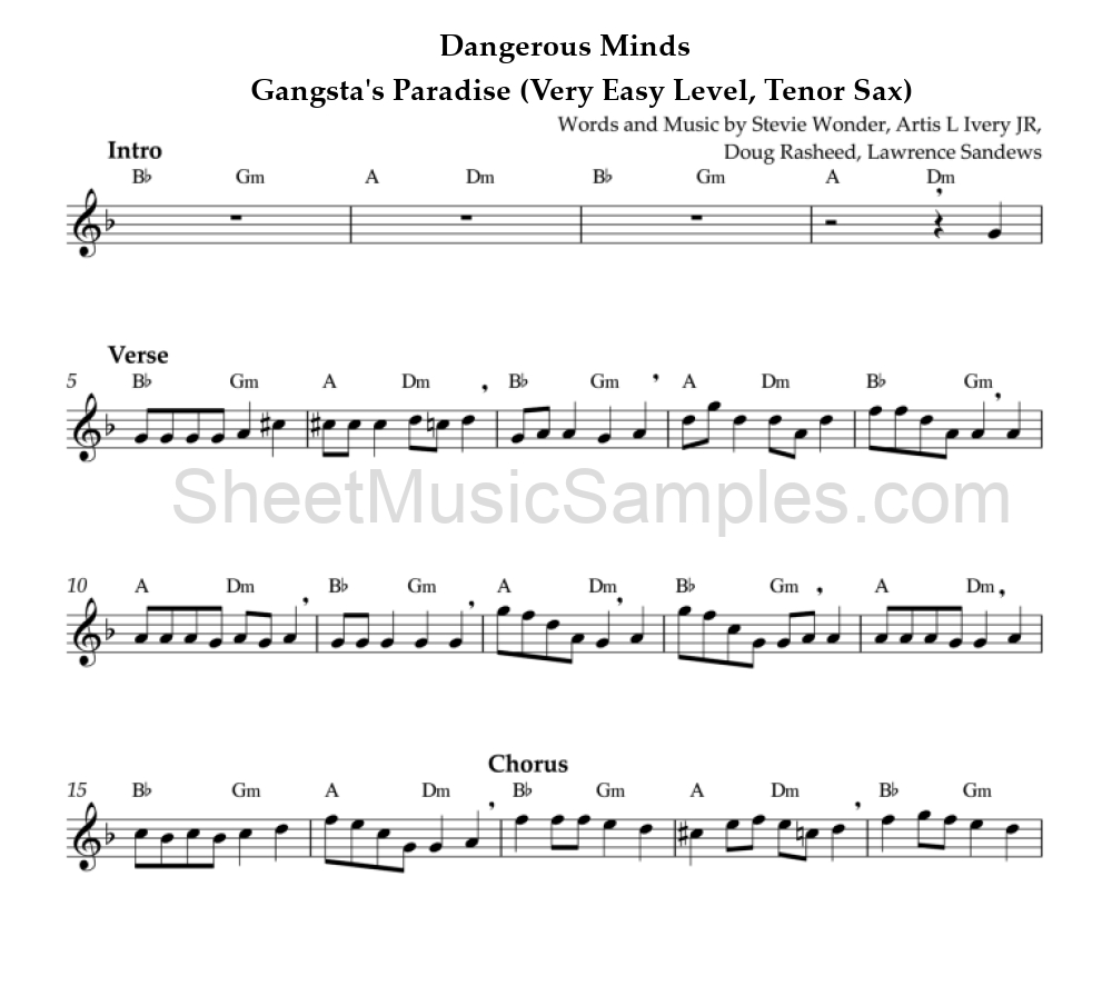 Dangerous Minds - Gangsta's Paradise (Very Easy Level, Tenor Sax)