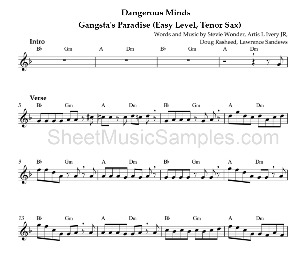 Dangerous Minds - Gangsta's Paradise (Easy Level, Tenor Sax)