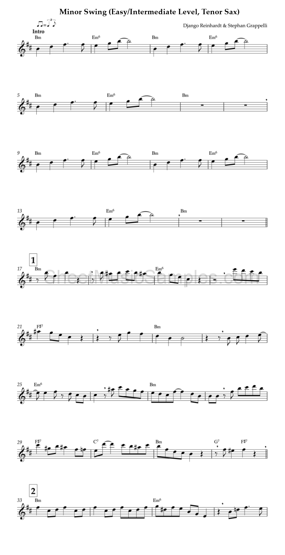 Minor Swing (Easy/Intermediate Level, Tenor Sax)