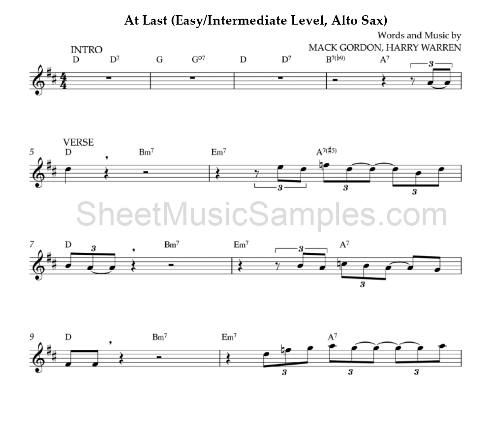 At Last (Easy/Intermediate Level, Alto Sax)