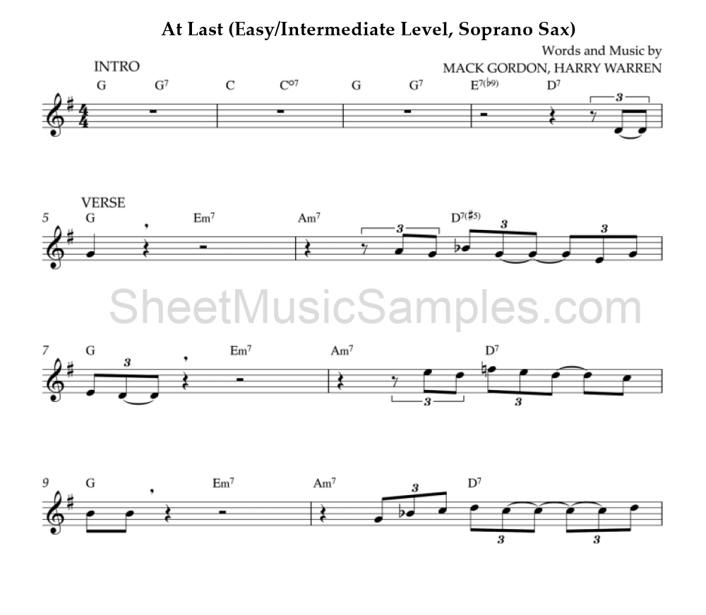 At Last (Easy/Intermediate Level, Soprano Sax)