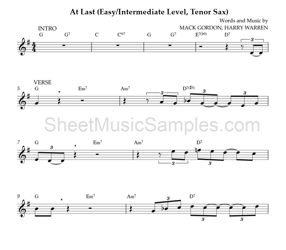 At Last (Easy/Intermediate Level, Tenor Sax)