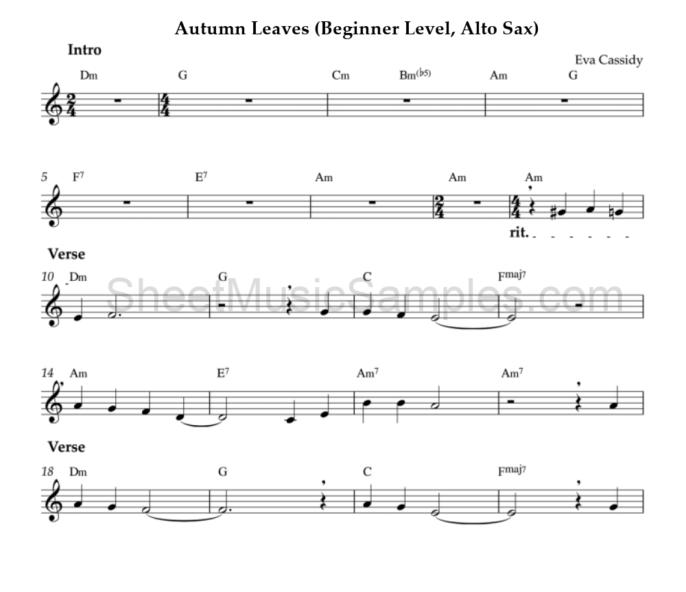 Autumn Leaves (Beginner Level, Alto Sax)