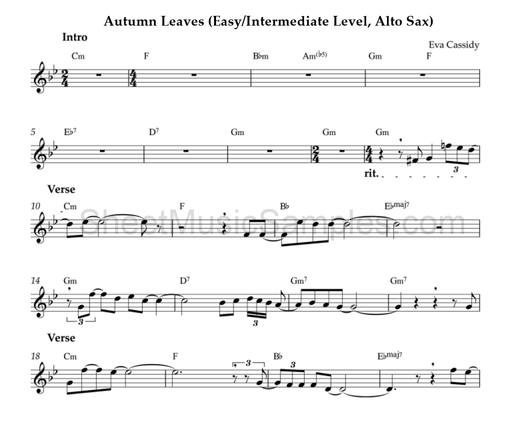 Autumn Leaves (Easy/Intermediate Level, Alto Sax)