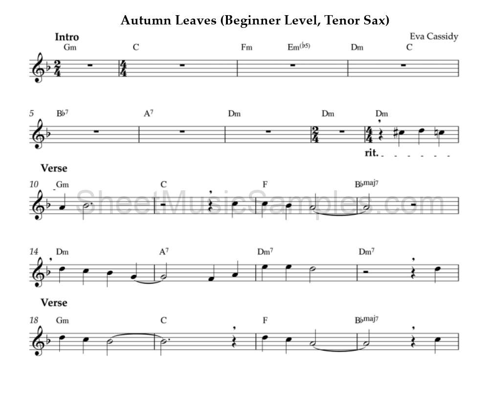 Autumn Leaves (Beginner Level, Tenor Sax)