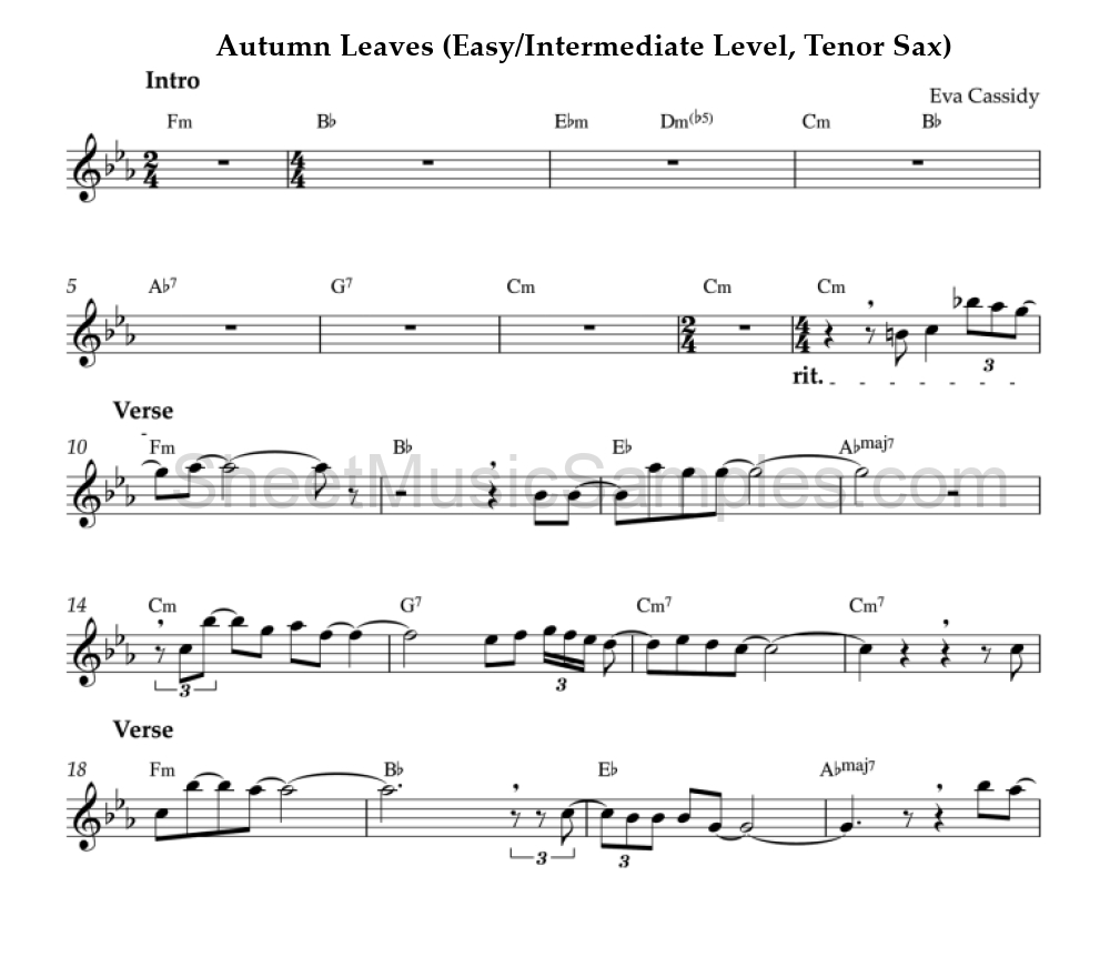 Autumn Leaves (Easy/Intermediate Level, Tenor Sax)