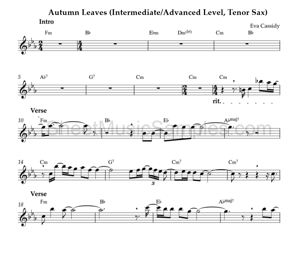 Autumn Leaves (Intermediate/Advanced Level, Tenor Sax)