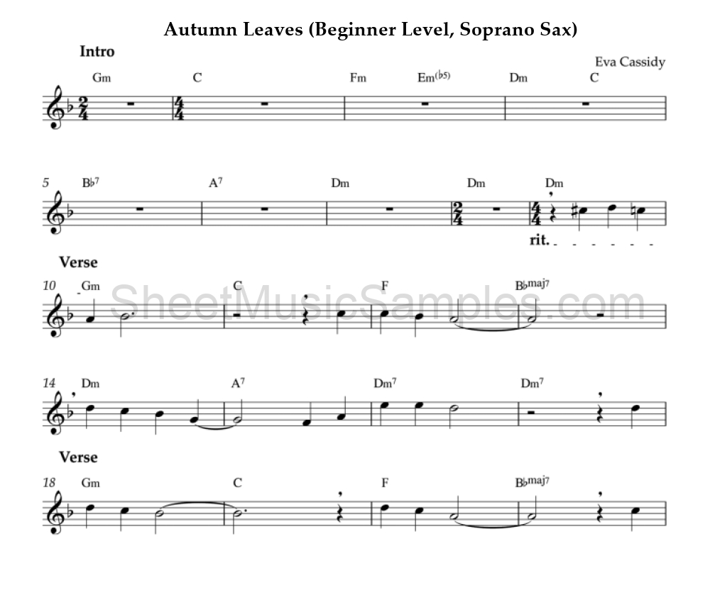 Autumn Leaves (Beginner Level, Soprano Sax)