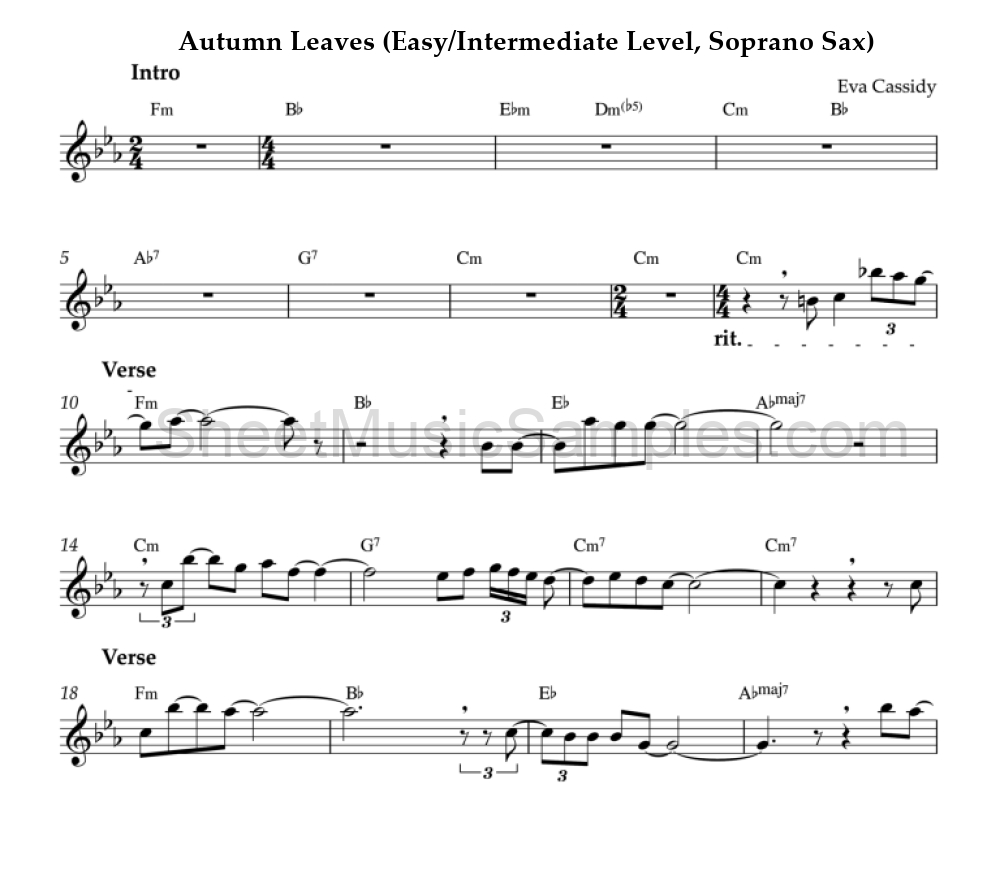 Autumn Leaves (Easy/Intermediate Level, Soprano Sax)