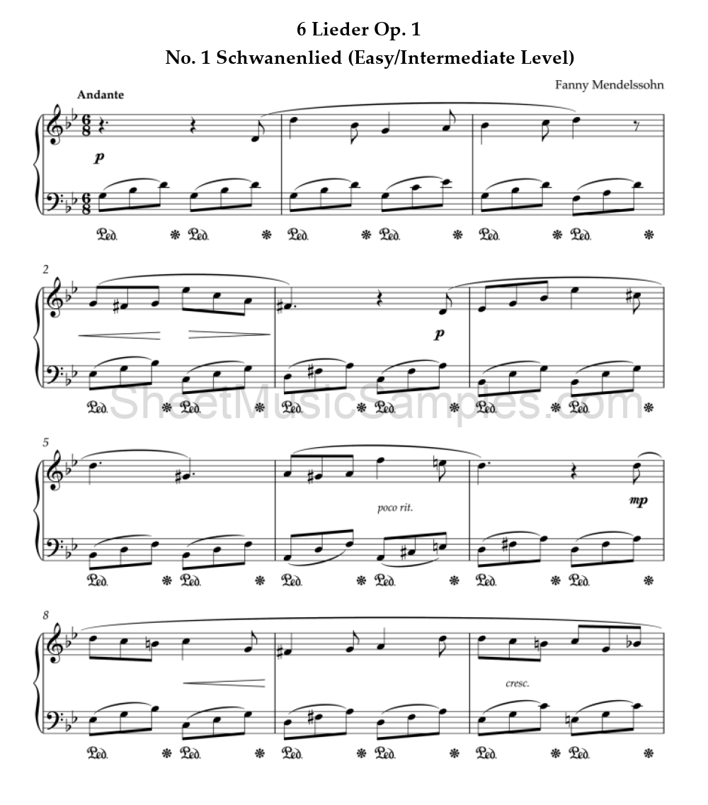 6 Lieder Op. 1 - No. 1 Schwanenlied (Easy/Intermediate Level)